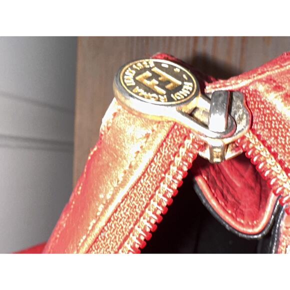 Vintage Fendi Handbag Womens Red Leather FF Logo Boston Satchel Made Italy 80s - Picture 13 of 16